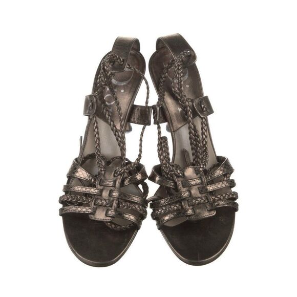 Christian Dior Authentic Leather Silver Gray Metallic High Heel Sandals 6 - Picture 3 of 8